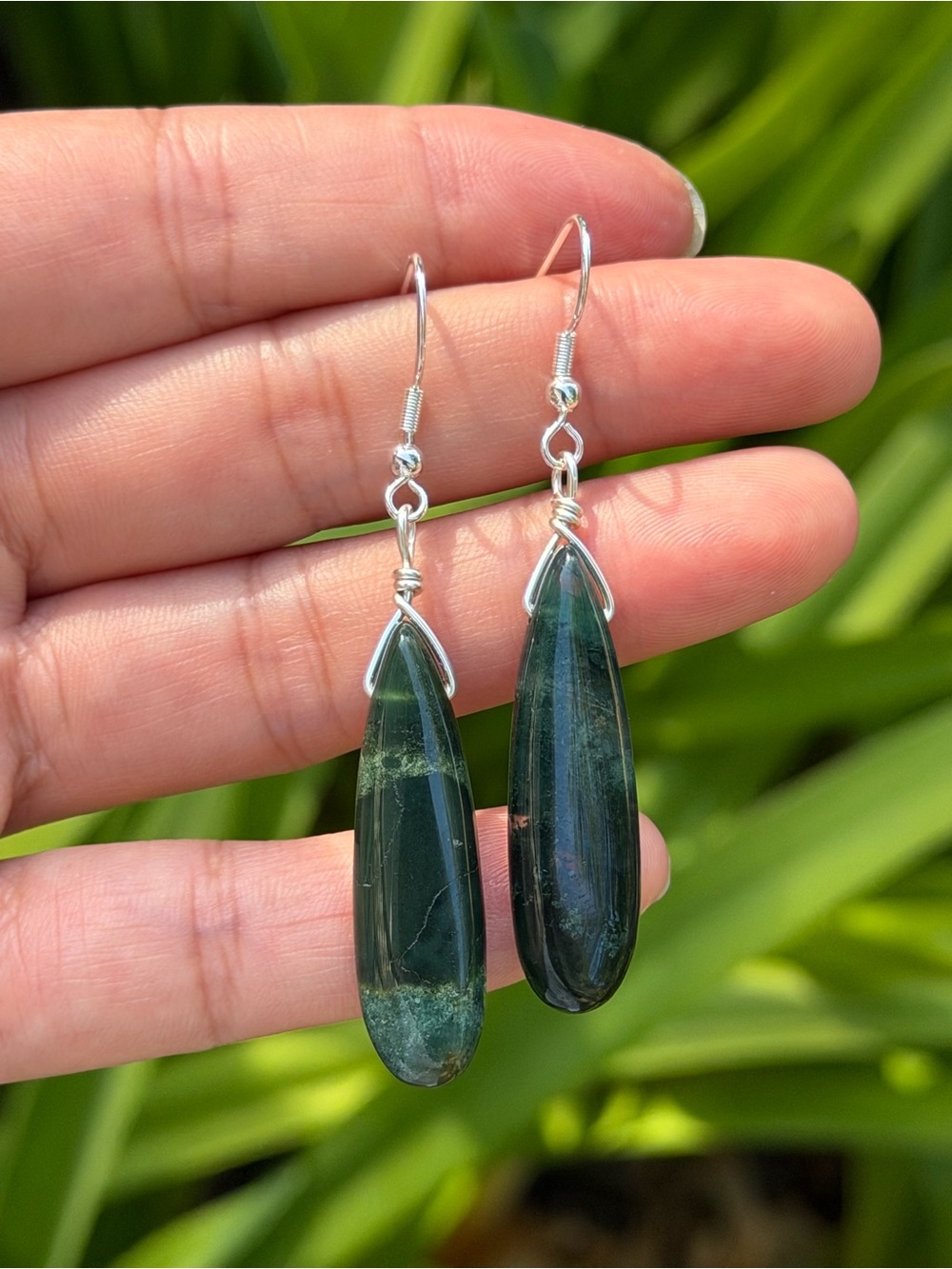 Handcrafted Green Teardrop Wire-Wrapped Earrings - Palo